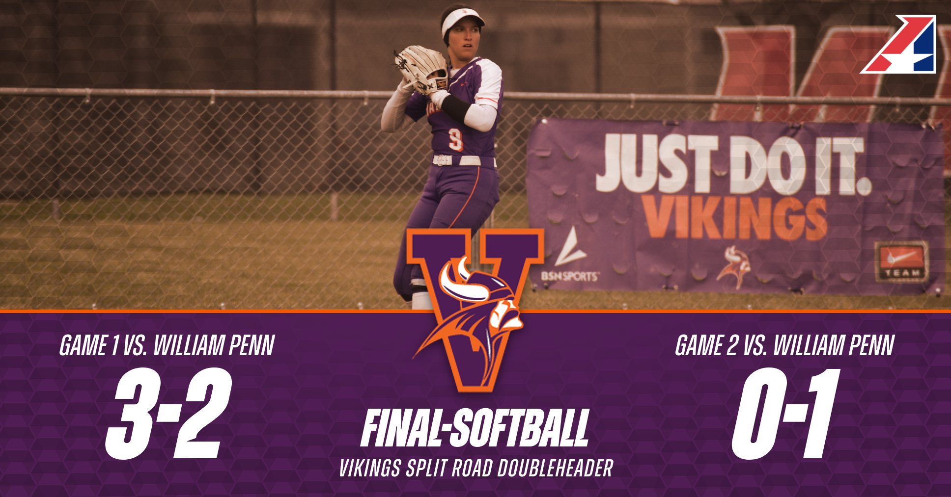 Softball Splits Pitchers' Duel Doubleheader at William Penn