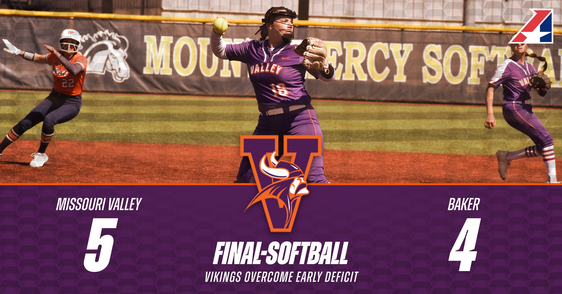 Softball Overcomes Deficit, Tops Baker in Conference Tournament